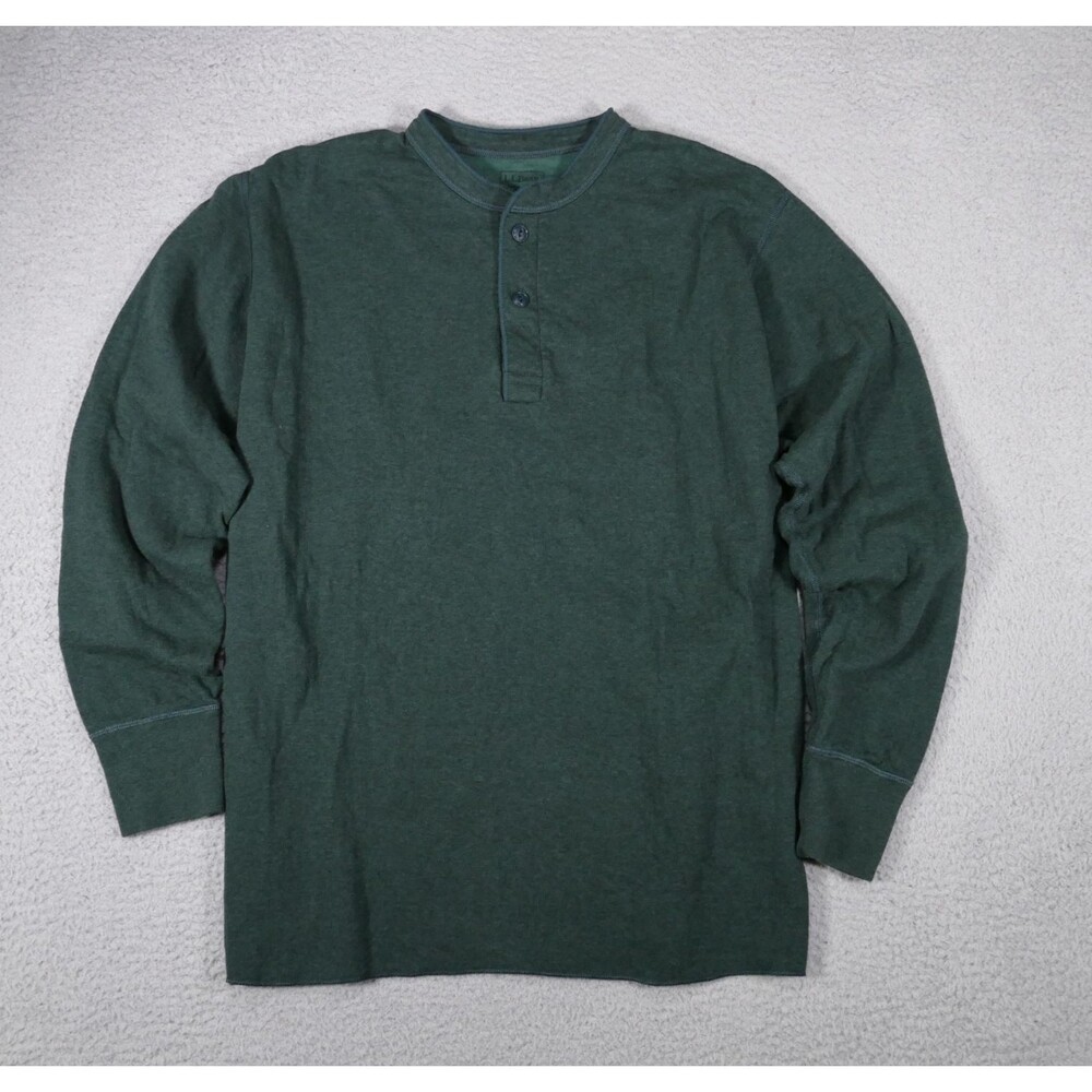 LL Bean Shirt Mens Large Traditional Fit Green River Driver Henley Thermal